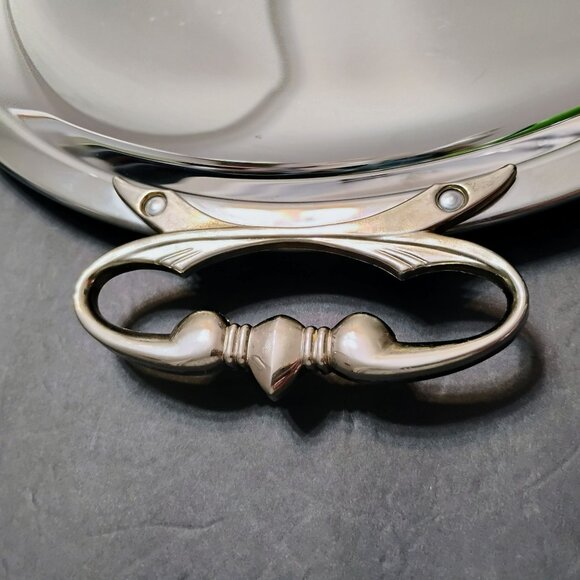 KROMEX Vintage Round Serving Platter 16" Tray With Handles, Mid Century Chrome - Picture 3 of 7